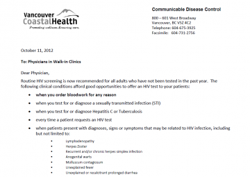 Letter to Physicians in Walk-in Clinics